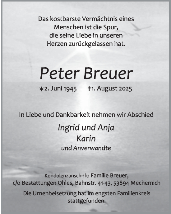 Traueranzeige von Peter Breuer von WochenSpiegel