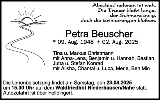 Traueranzeige von Petra Beuscher von WochenSpiegel