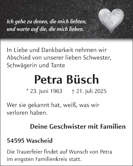 Traueranzeige von Petra Büsch von WochenSpiegel