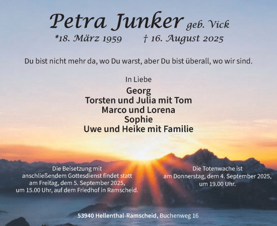 Traueranzeige von Petra Junker von WochenSpiegel