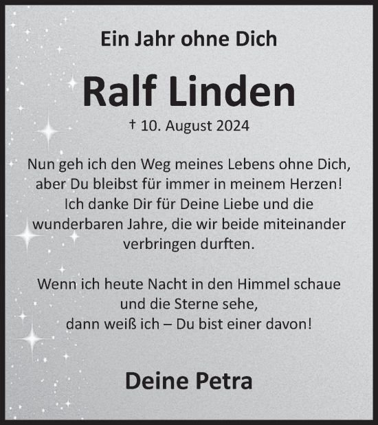 Traueranzeige von Ralf Linden von WochenSpiegel