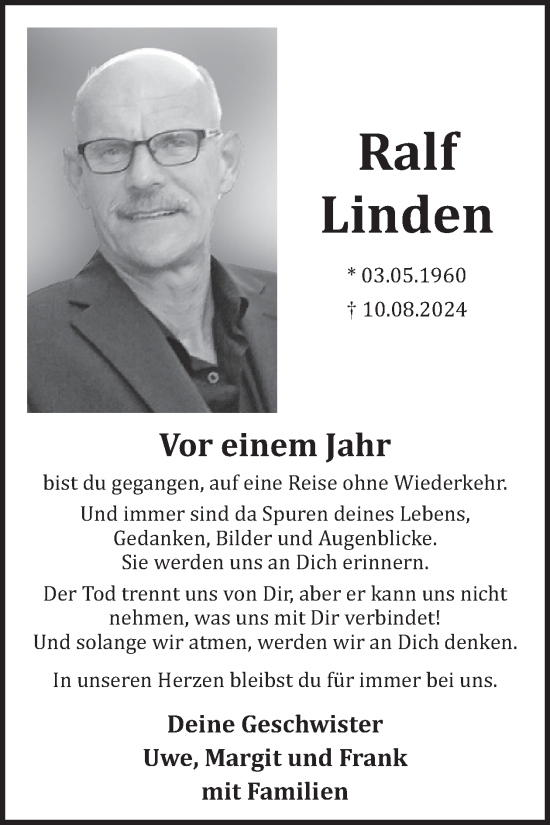 Traueranzeige von Ralf Linden von WochenSpiegel