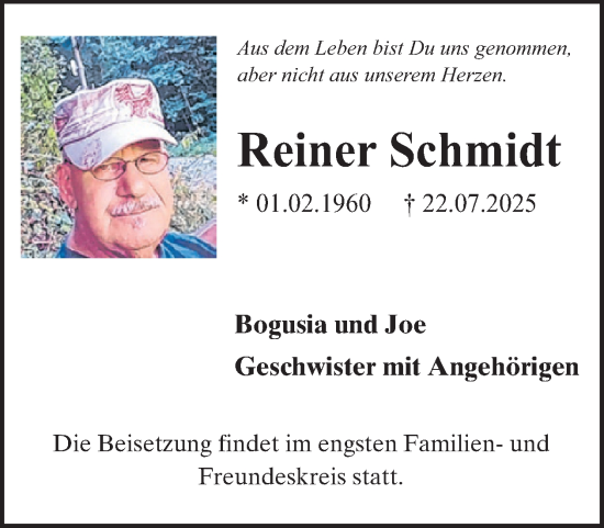 Traueranzeige von Reiner Schmidt von WochenSpiegel
