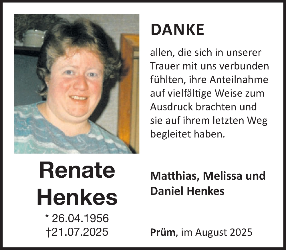 Traueranzeige für Renate Henkes vom 22.08.2025 aus WochenSpiegel