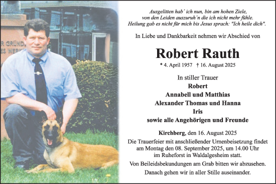 Traueranzeige von Robert Rauth von WochenSpiegel