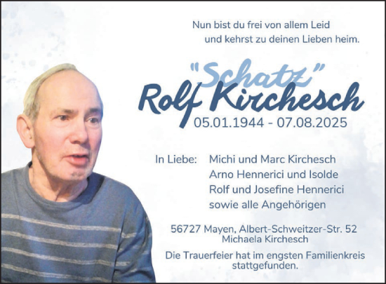 Traueranzeige von Rolf Kirchesch von WochenSpiegel