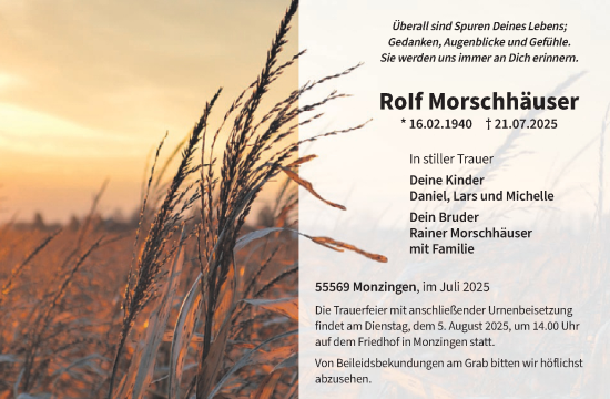 Traueranzeige von Rolf Morschhäuser von WochenSpiegel