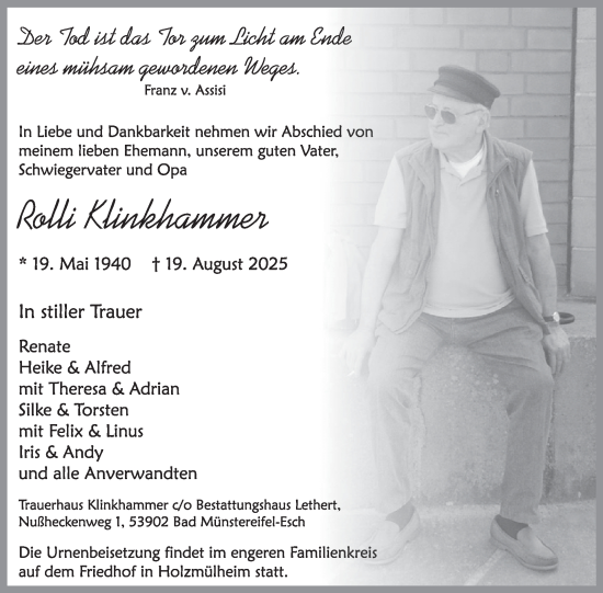 Traueranzeige von Rolli Klinkhammer von WochenSpiegel