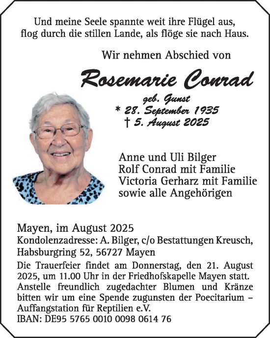 Traueranzeige von Rosemarie Conrad von WochenSpiegel