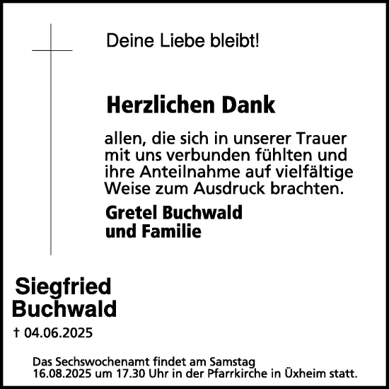 Traueranzeige von Siegfried Buchwald von WochenSpiegel