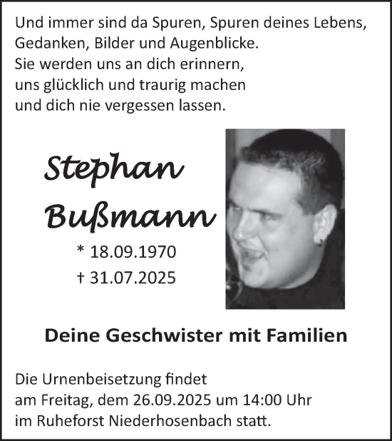 Traueranzeige von Stephan Bußmann von WochenSpiegel