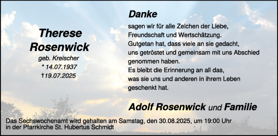 Traueranzeige von Therese Rosenwick von WochenSpiegel