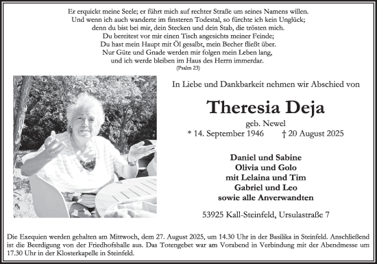 Traueranzeige von Theresia Deja von WochenSpiegel