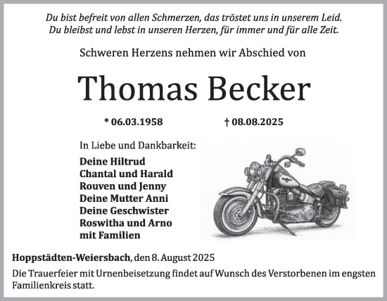 Traueranzeige von Thomas Becker von WochenSpiegel