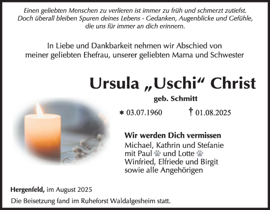 Traueranzeige von Ursula Christ von WochenSpiegel