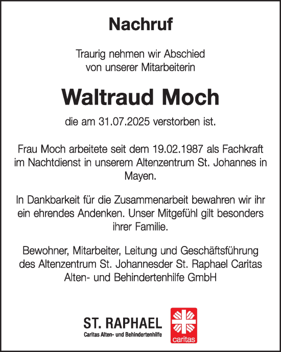 Traueranzeige von Waltraud Moch von WochenSpiegel