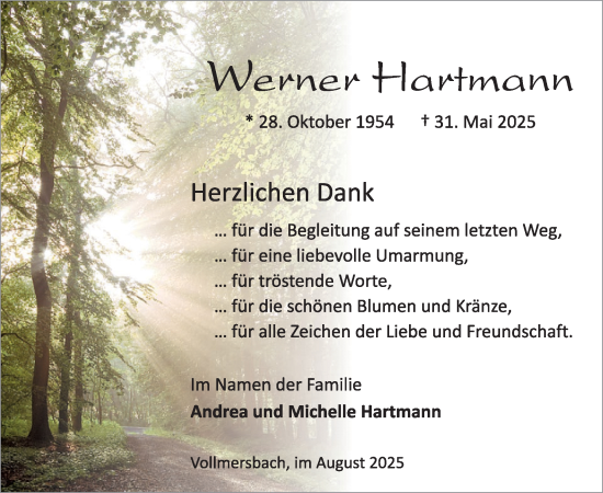 Traueranzeige von Werner Hartmann von WochenSpiegel