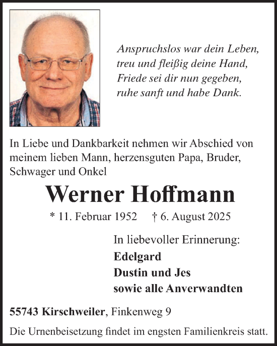 Traueranzeige von Werner Hoffmann von WochenSpiegel