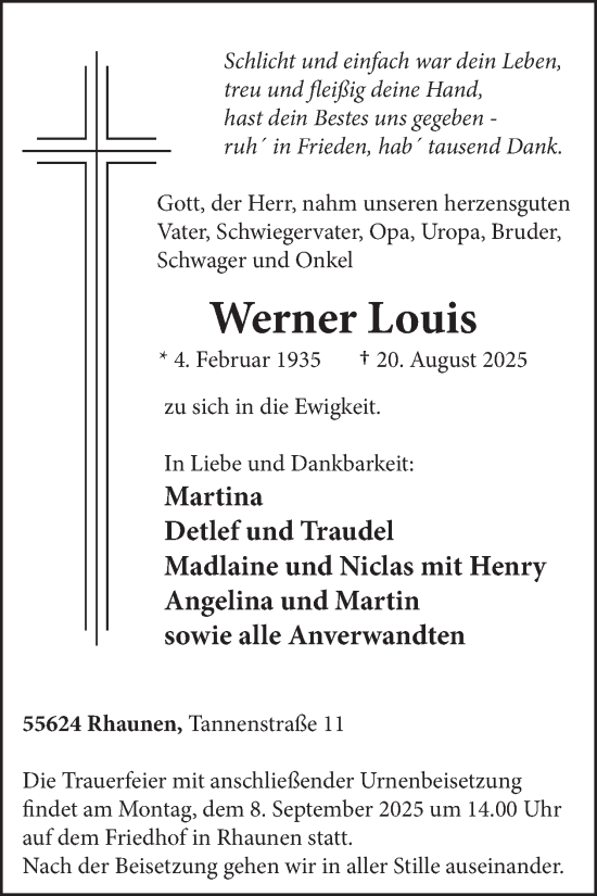 Traueranzeige von Werner Louis von WochenSpiegel