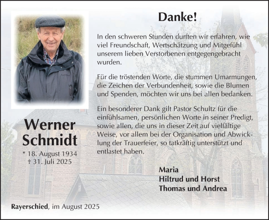 Traueranzeige von Werner Schmidt von WochenSpiegel