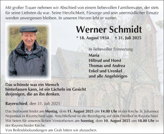 Traueranzeige von Werner Schmidt von WochenSpiegel