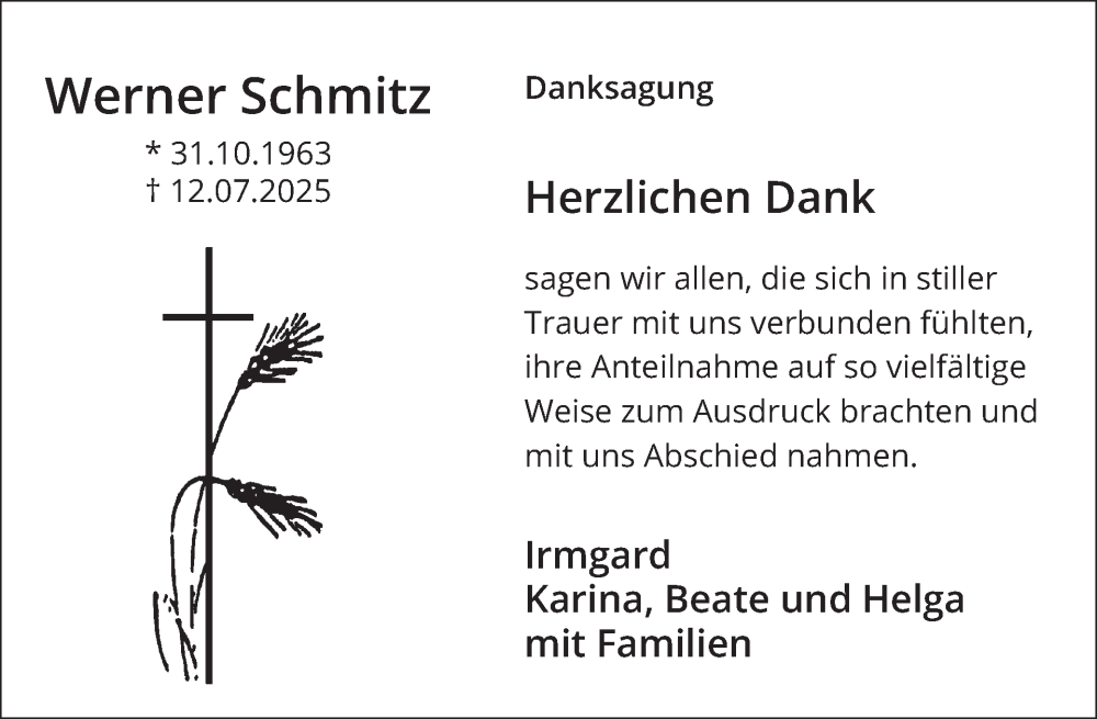  Traueranzeige für Werner Schmitz vom 20.08.2025 aus WochenSpiegel