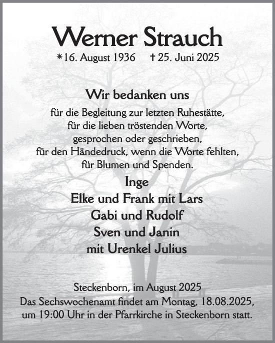 Traueranzeige von Werner Strauch von WochenSpiegel