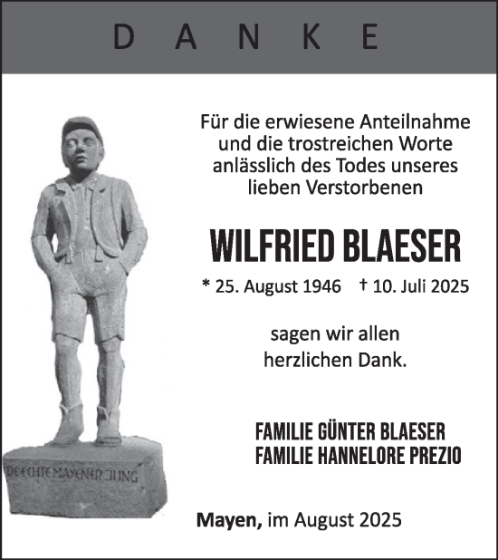 Traueranzeige von Wilfried Blaeser von WochenSpiegel