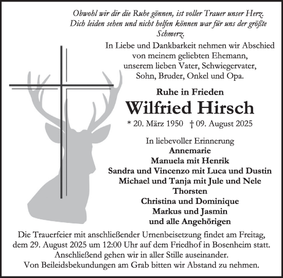 Traueranzeige von Wilfried Hirsch von WochenSpiegel