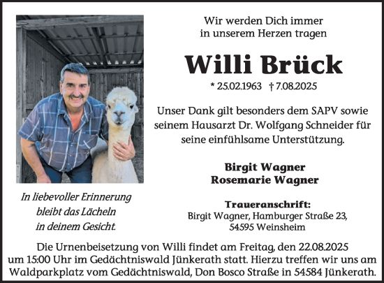 Traueranzeige von Willi Brück von WochenSpiegel