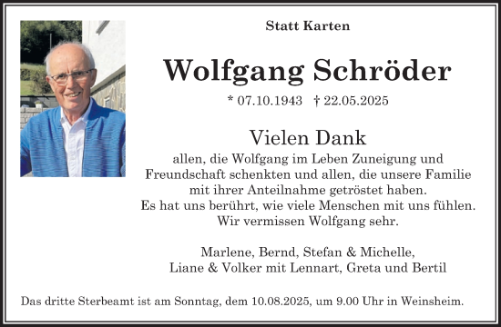 Traueranzeige von Wolfgang Schröder von WochenSpiegel
