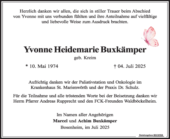 Traueranzeige von Yvonne Heidemarie Buxkämper von WochenSpiegel