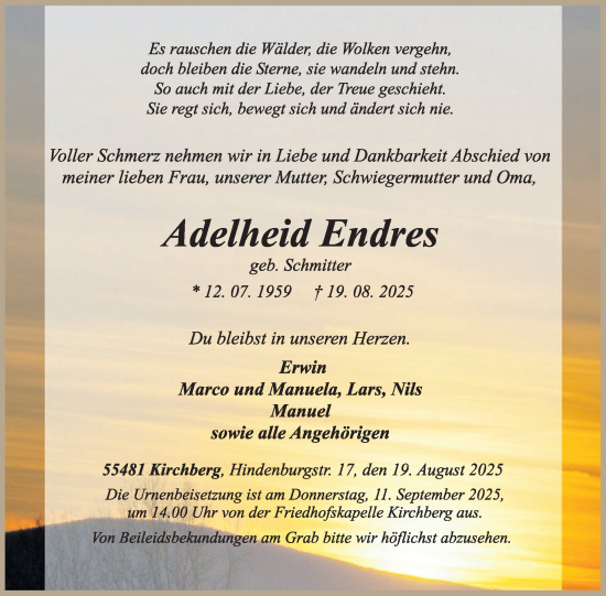 Traueranzeige von Adelheid Endres von WochenSpiegel