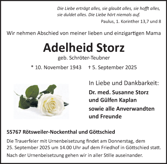 Traueranzeige von Adelheid Storz von WochenSpiegel