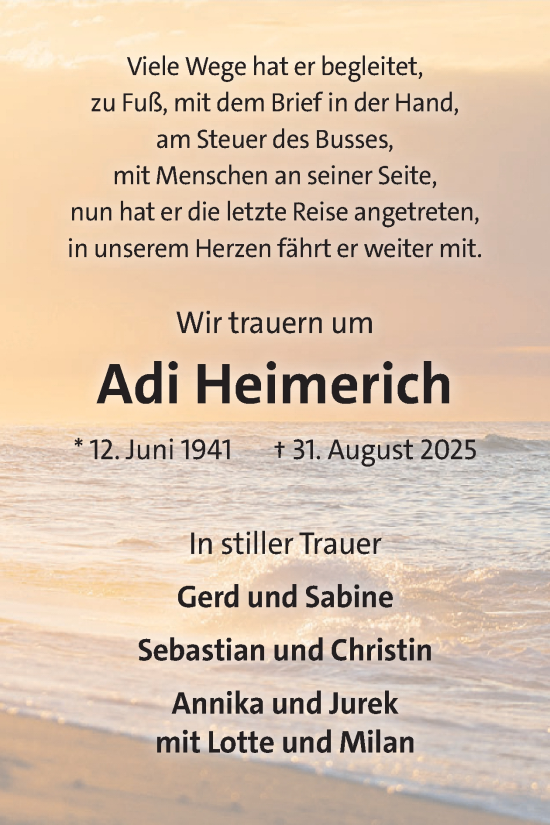 Traueranzeige von Adi Heimerich von WochenSpiegel