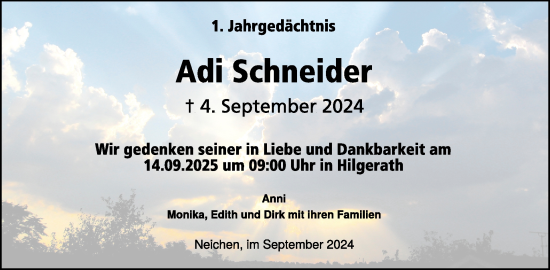 Traueranzeige von Adi Schneider von WochenSpiegel