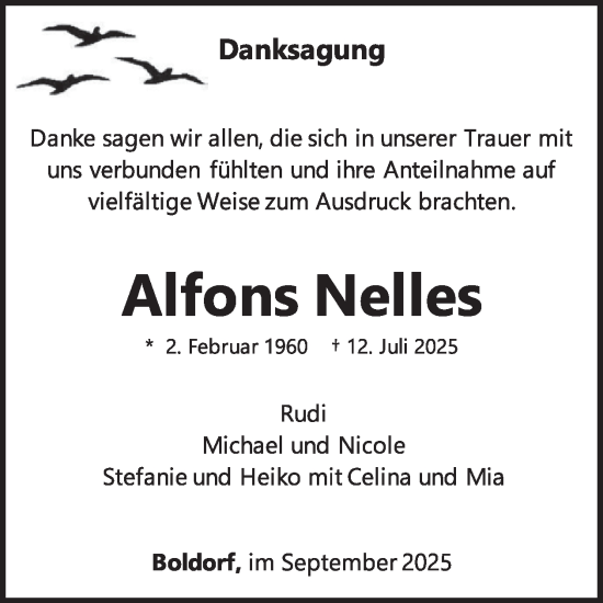 Traueranzeige von Alfons Nelles von WochenSpiegel