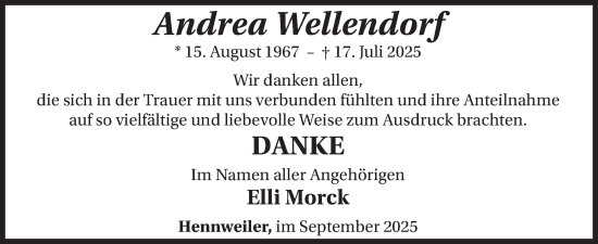 Traueranzeige von Andrea Wellendorf von WochenSpiegel