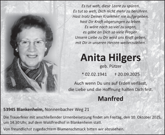 Traueranzeige von Anita Hilgers von WochenSpiegel