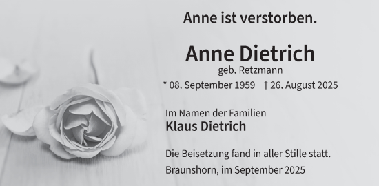 Traueranzeige von Anne Dietrich von WochenSpiegel