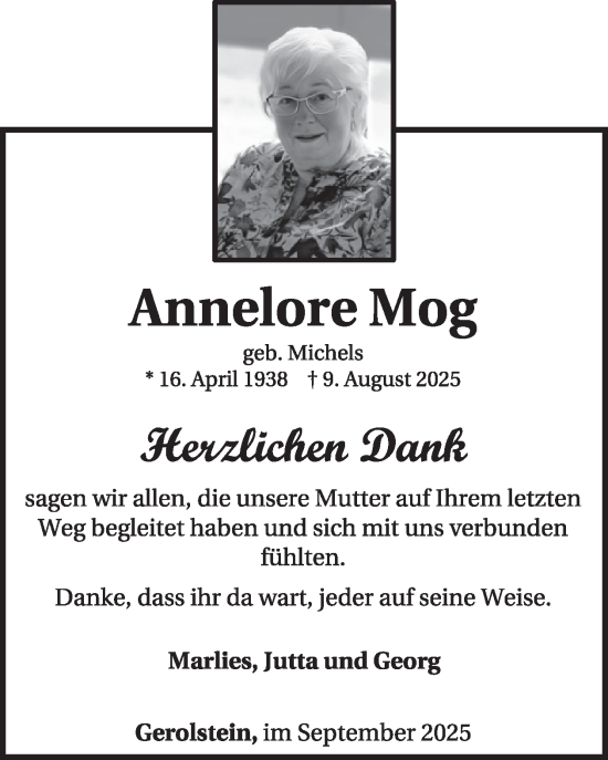 Traueranzeige von Annelore Mog von WochenSpiegel