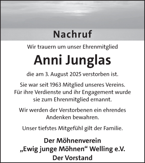 Traueranzeige von Anni Junglas von WochenSpiegel