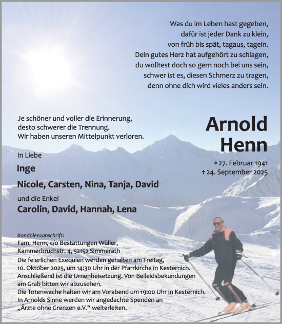 Traueranzeige von Arnold Henn von WochenSpiegel
