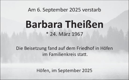 Traueranzeige von Barbara Theißen von WochenSpiegel