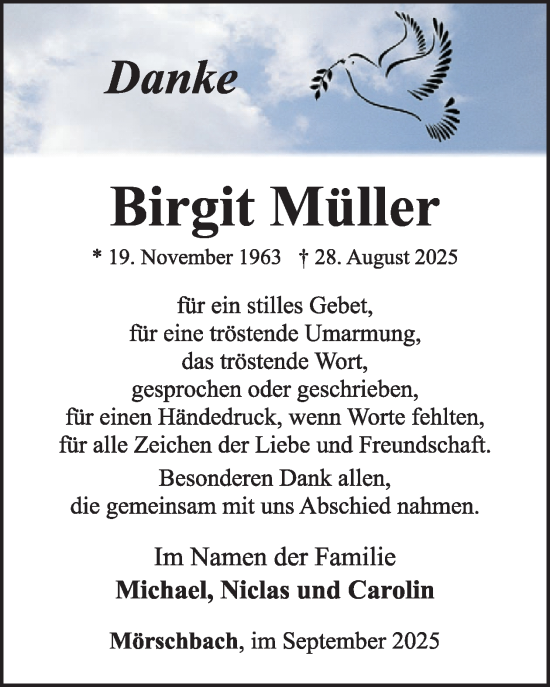 Traueranzeige von Birgit Müller von WochenSpiegel