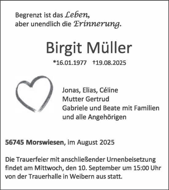 Traueranzeige von Birgit Müller von WochenSpiegel