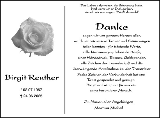 Traueranzeige von Birgit Reuther von WochenSpiegel