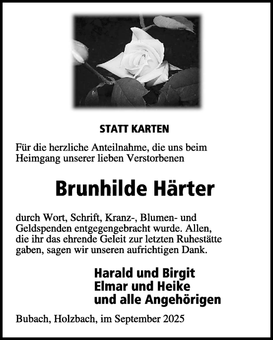 Traueranzeige von Brunhilde Härter von WochenSpiegel