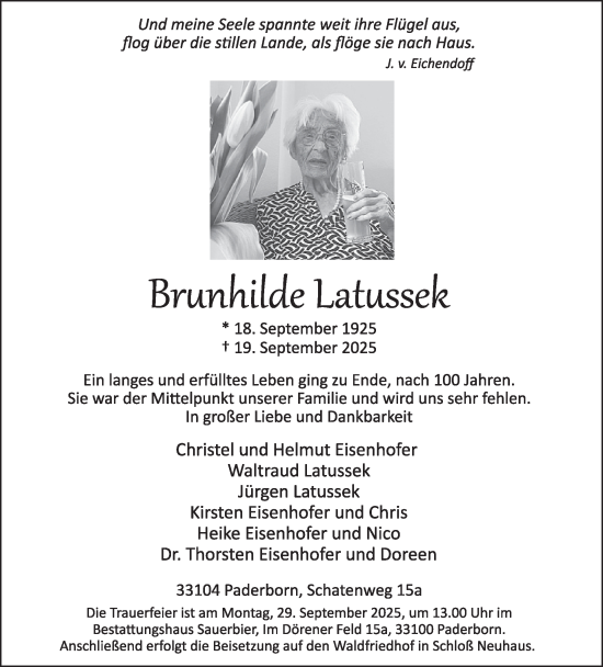 Traueranzeige von Brunhilde Latussek von WochenSpiegel
