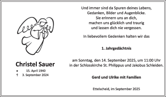 Traueranzeige von Christel Sauer von WochenSpiegel